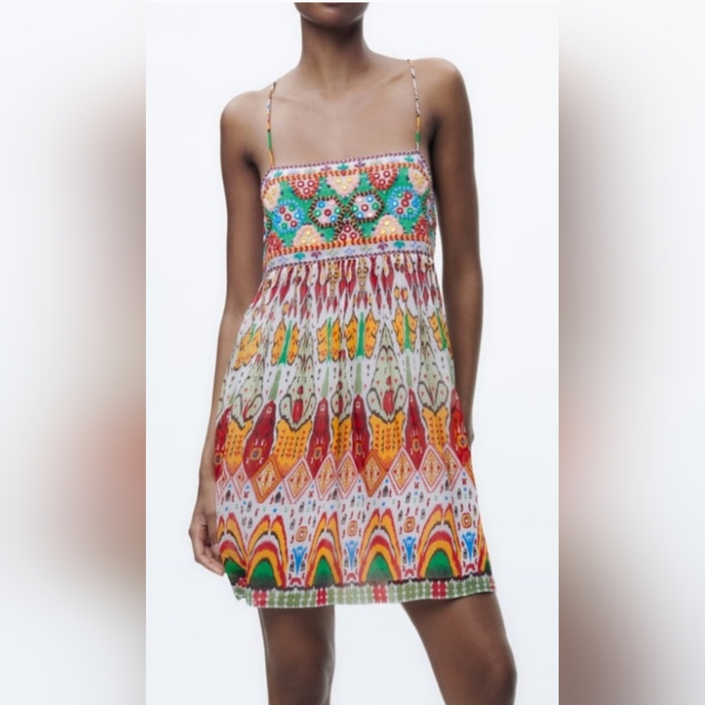 NWT ZARA Embroidered Multi-Colored Dress